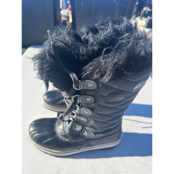 Girl’s Sorel Waterproof Faux Fur Winter Boots Size 4 Black - Picture 2 of 12